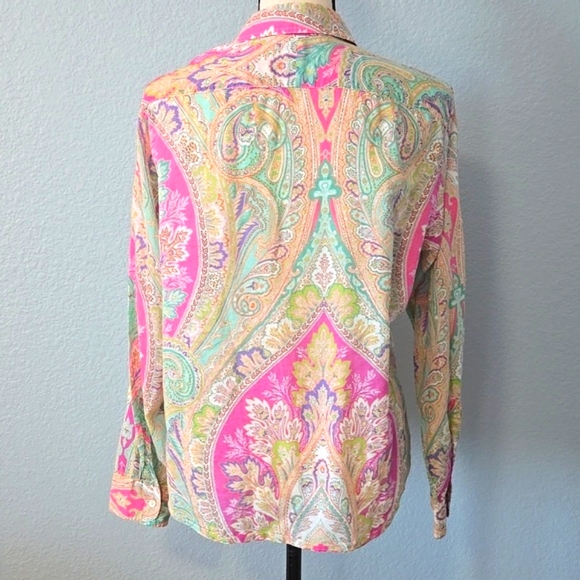 RAPLH LAUREN Paisley Print Button Down 100% Cotton Shirt Pastel Colors Sz Large - Picture 9 of 14